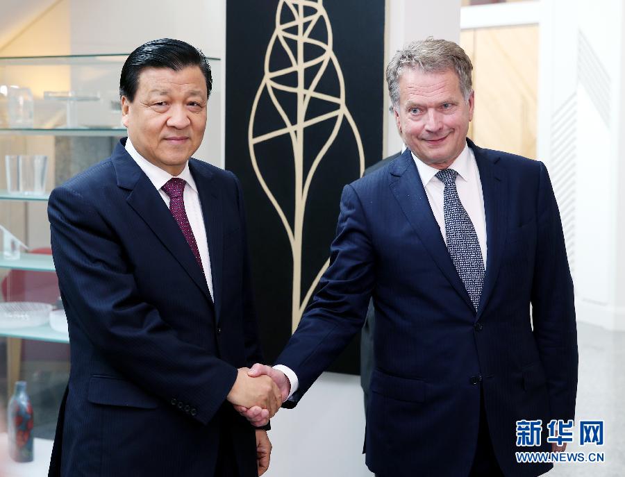 6月12日，中共中央政治局常委、中央書記處書記劉云山在赫爾辛基會(huì)見芬蘭總統(tǒng)尼尼斯特。 新華社記者姚大偉攝