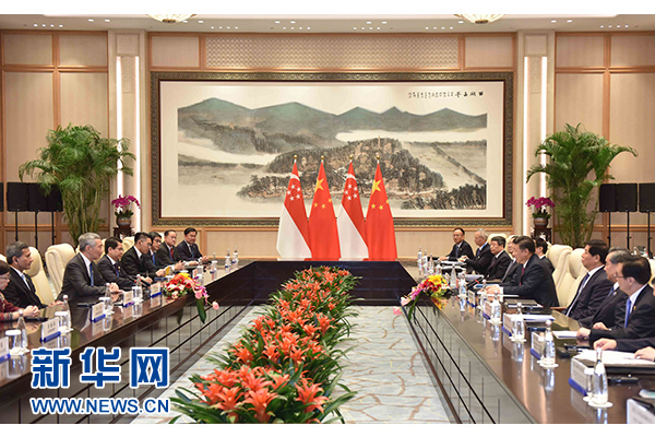 9月2日，國(guó)家主席習(xí)近平在杭州會(huì)見(jiàn)新加坡總理李顯龍。新華社記者張鐸攝
