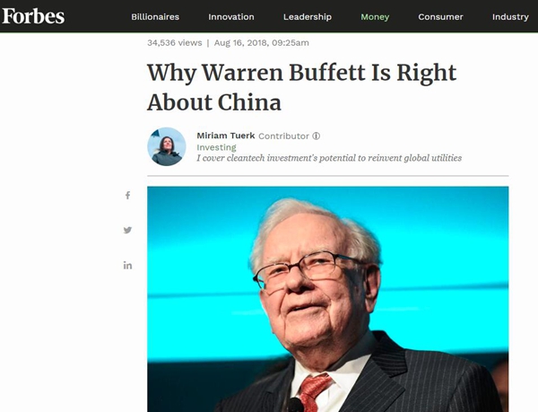 美媒:為什么巴菲特看準(zhǔn)了中國